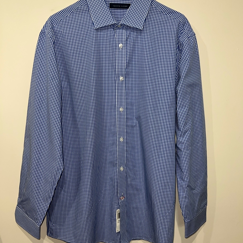Men’s Tommy Hilfiger Slim Fit Dress Shirt in Royal Blue Gingham size 16.5
